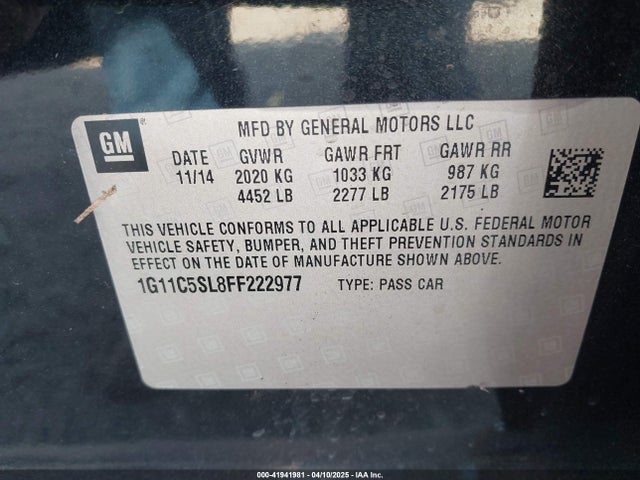 Chevrolet MALIBU 1LT 2015 1G11C5SL8FF222977 Image 9
