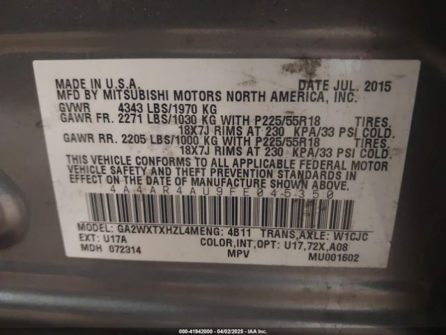4A4AR4AU9FE045350 Mitsubishi Outlander Sport Se