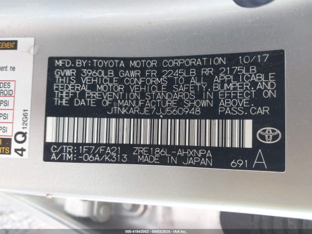 JTNKARJE7JJ560948 Toyota COROLLA IM