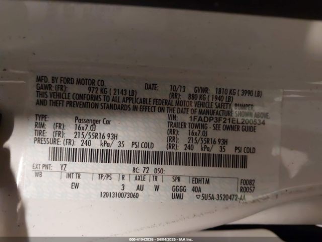 1FADP3F21EL200534 Ford FOCUS SE