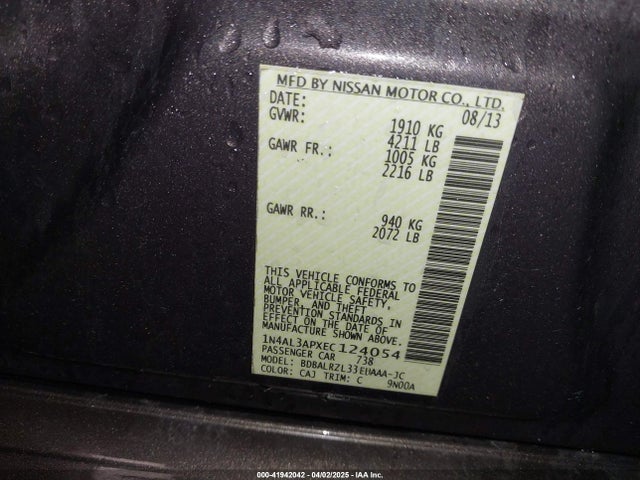 1N4AL3APXEC124054 Nissan Altima 2.5 S