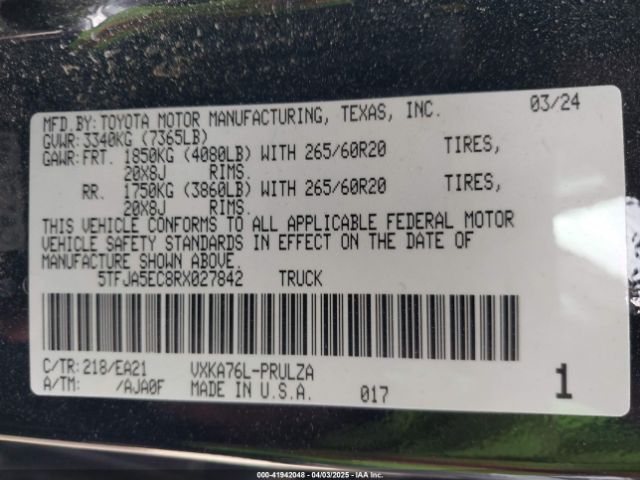 5TFJA5EC8RX027842 Toyota Tundra Limited 4wd
