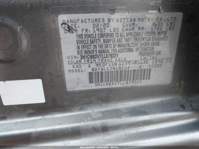 3N1CN8DV7LL879221 Nissan Versa S Xtronic Cvt