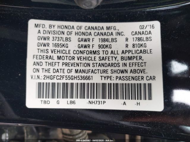 2HGFC2F55GH536661 Honda Civic Lx