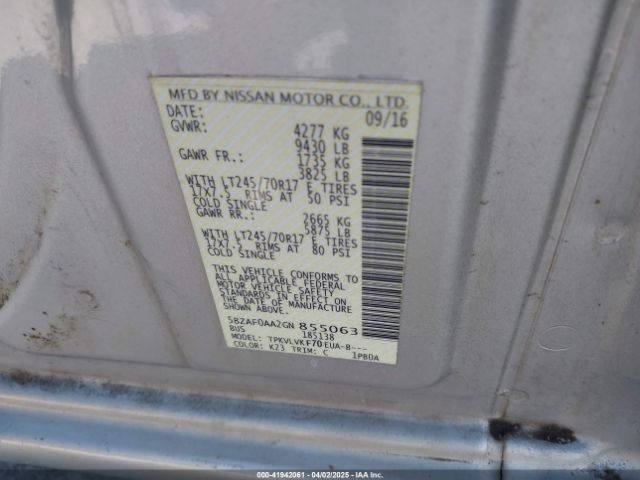 5BZAF0AA2GN855063 Nissan Nv Passenger Nv3500 Hd Sl V8