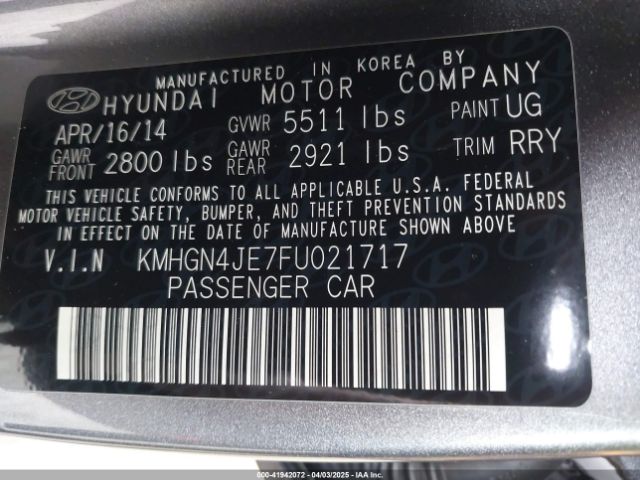 KMHGN4JE7FU021717 Hyundai Genesis 3.8