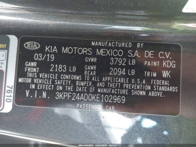3KPF24AD0KE102969 KIA Forte Lxs