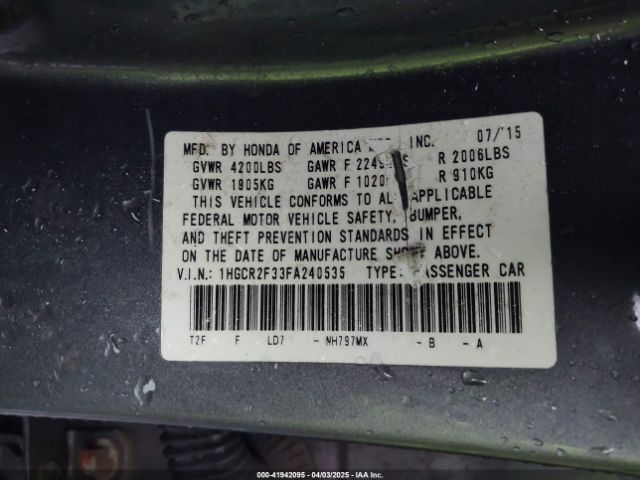 1HGCR2F33FA240535 Honda ACCORD LX