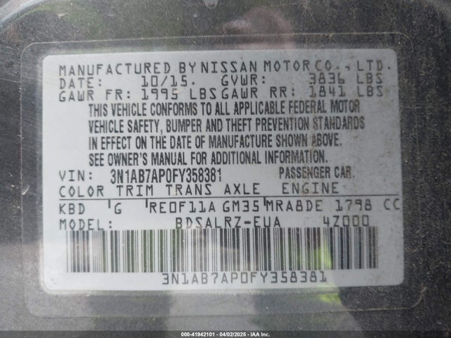 3N1AB7AP0FY358381 Nissan SENTRA SR