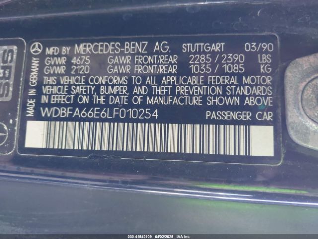 1990 MERCEDES-BENZ 500 WDBFA66E6LF010254 Photo 8