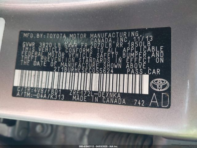 2T1BURHE5EC055624 Toyota COROLLA LE