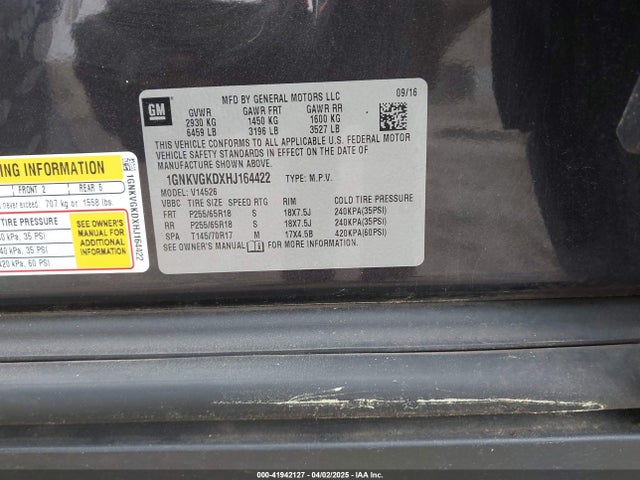 1GNKVGKDXHJ164422 Chevrolet Traverse 1lt