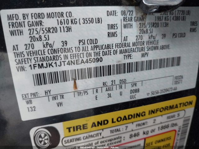 1FMJK1JT4NEA45090 Ford Expedition Xlt Max