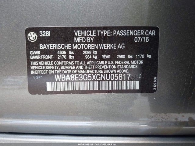 WBA8E3G5XGNU05817 BMW 328i Xdrive