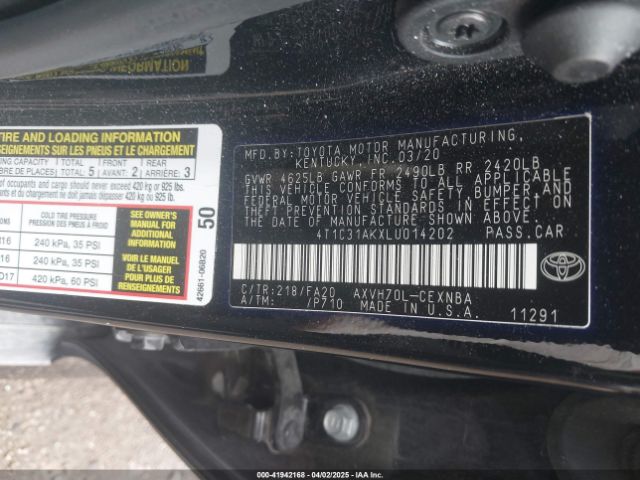 4T1C31AKXLU014202 Toyota Camry Le Hybrid