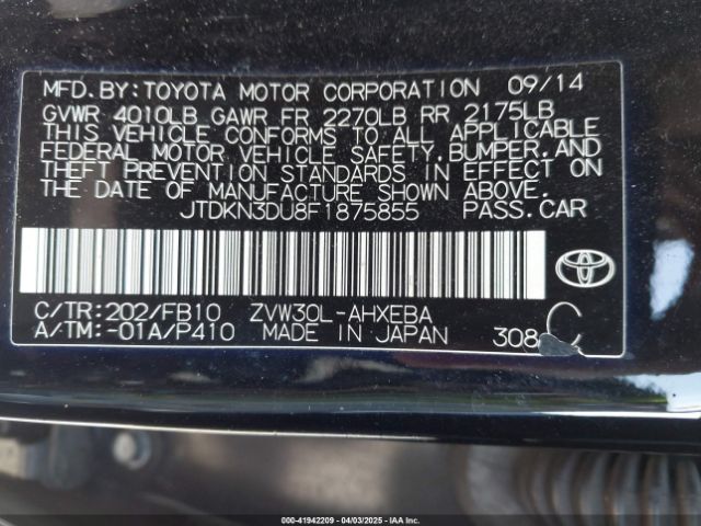 JTDKN3DU8F1875855 Toyota Prius Two
