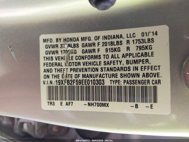19XFB2F59EE010303 Honda Civic Lx