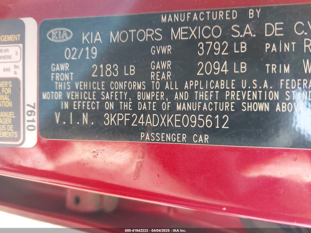 3KPF24ADXKE095612 KIA Forte Lxs