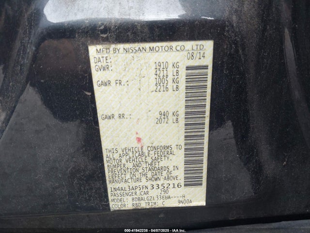 1N4AL3AP5FN335216 Nissan Altima 2.5 S