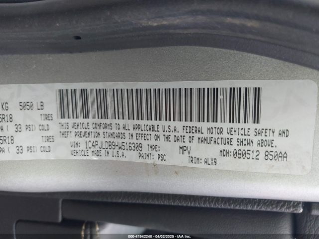 1C4PJLDB9HW516309 Jeep Cherokee Limited Fwd
