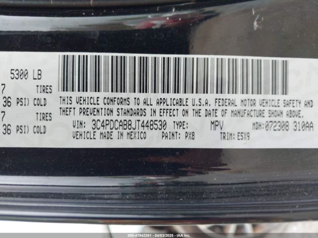3C4PDCAB8JT448530 Dodge JOURNEY SE