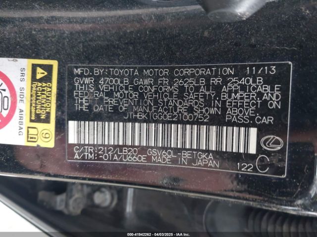JTHBK1GG0E2100752 Lexus ES 350