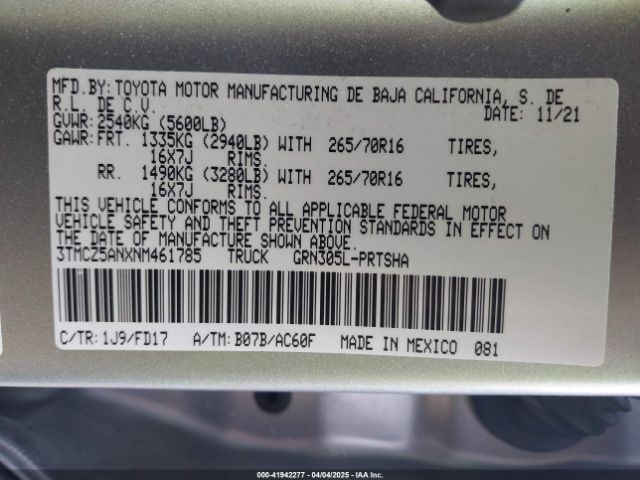 3TMCZ5ANXNM461785 Toyota Tacoma Trd Off Road