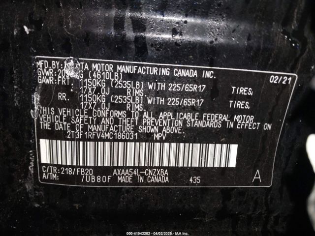 2T3F1RFV4MC186031 Toyota RAV4 LE