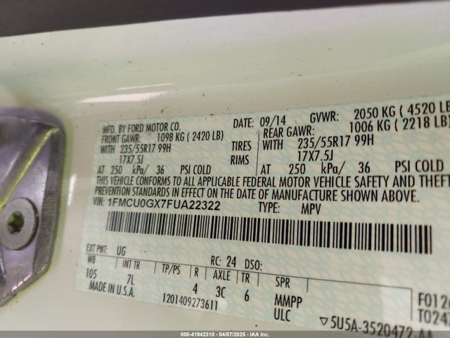 1FMCU0GX7FUA22322 Ford ESCAPE SE