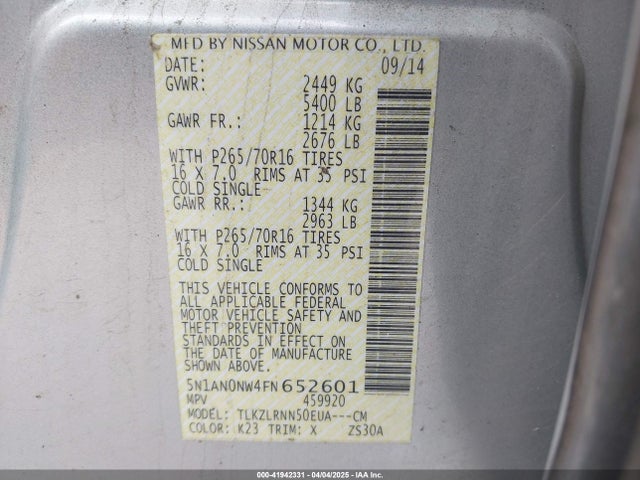 5N1AN0NW4FN652601 Nissan Xterra S