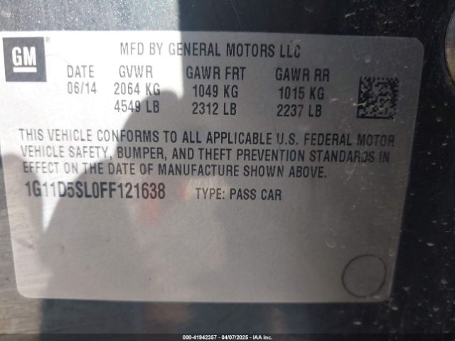 1G11D5SL0FF121638 Chevrolet MALIBU 2LT