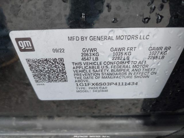 1G1FX6S03P4111434 Chevrolet Bolt Ev Fwd 2lt