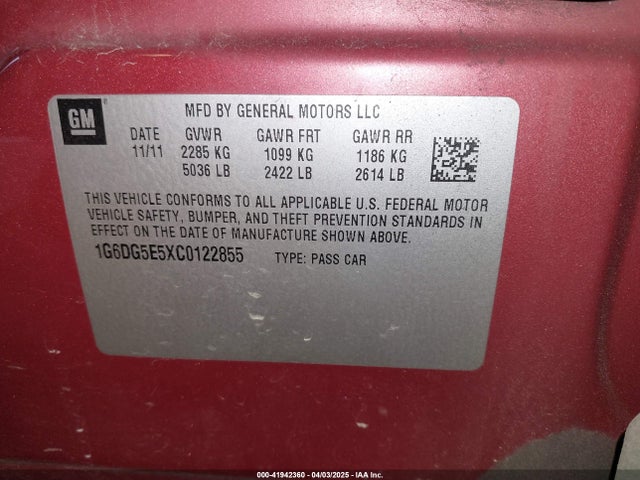 2012 CADILLAC CTS 1G6DG5E5XC0122855 Photo 8