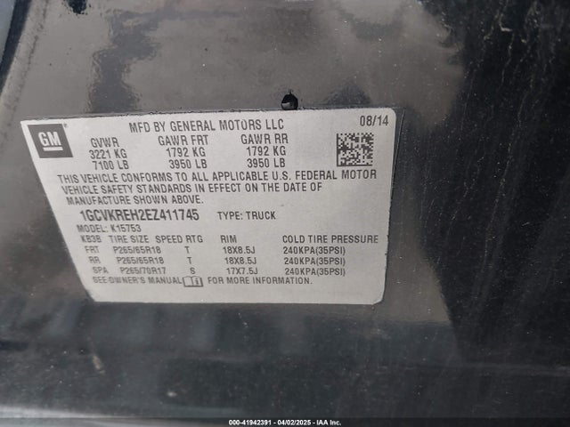 1GCVKREH2EZ411745 Chevrolet Silverado 1500 2lt