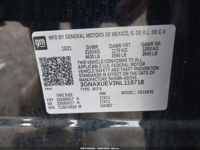 3GNAXUEV3NL118718 Chevrolet Equinox Awd Lt