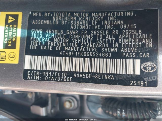 4T4BF1FK0GR524663 Toyota CAMRY LE