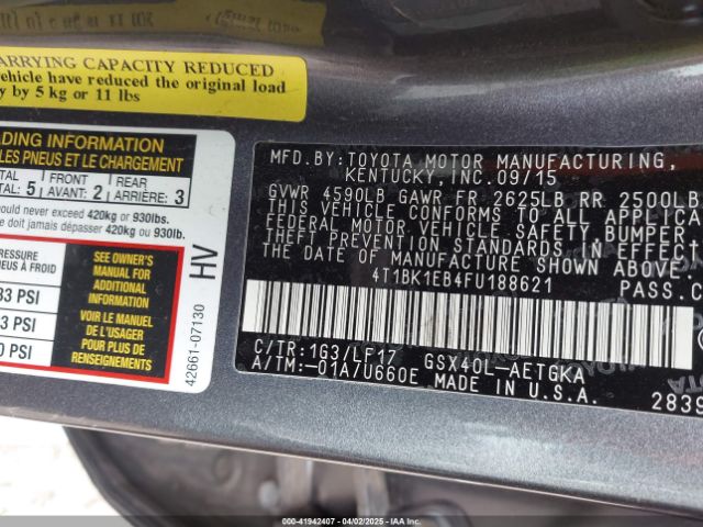 4T1BK1EB4FU188621 Toyota Avalon Xle Premium
