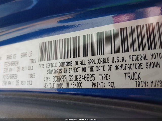 3C6RR7LG3JG240825 RAM 1500 Big Horn  4x4 5'7 Box