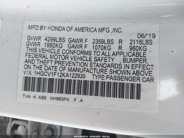 1HGCV1F12KA122930 Honda ACCORD LX