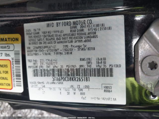 3FA6P0CD8KR265181 Ford FUSION SEL