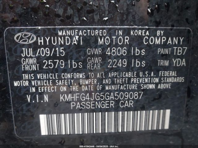 KMHFG4JG5GA509087 Hyundai Azera