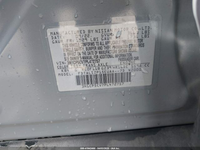 3N1CP5CV7PL472757 Nissan Kicks Sv Xtronic Cvt