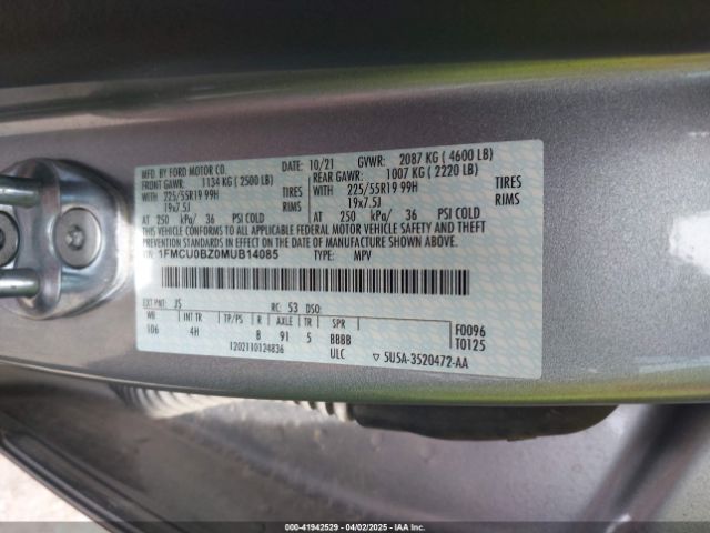1FMCU0BZ0MUB14085 Ford Escape Se Hybrid