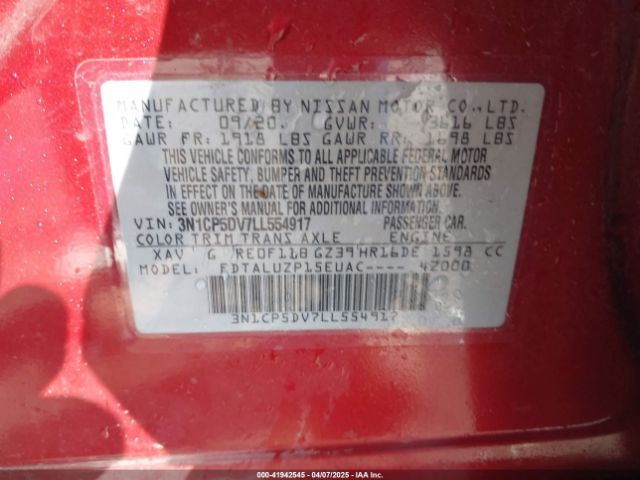 3N1CP5DV7LL554917 Nissan Kicks Sr Xtronic Cvt