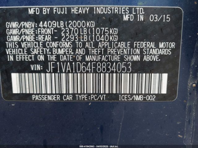 JF1VA1D64F8834053 Subaru Wrx Premium