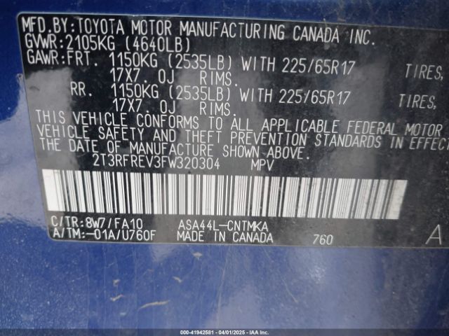 2T3RFREV3FW320304 Toyota Rav4 Xle