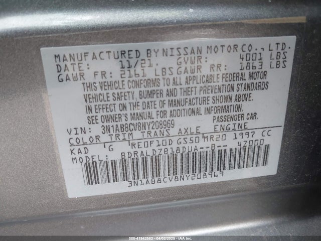 3N1AB8CV8NY208969 Nissan Sentra Sv Xtronic Cvt