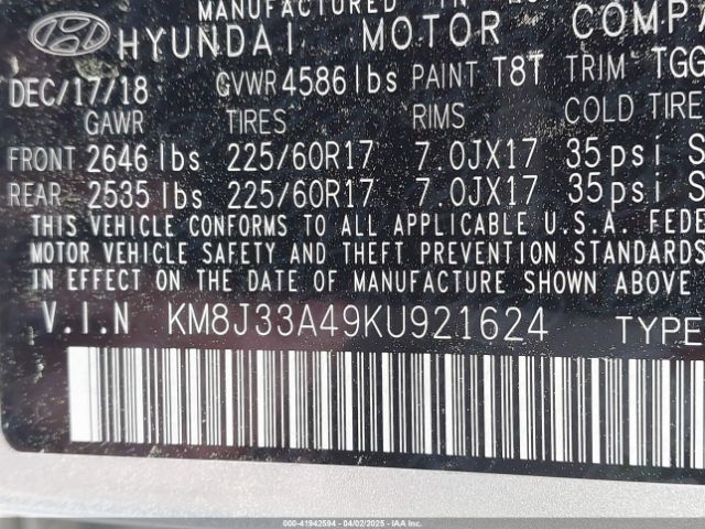 KM8J33A49KU921624 Hyundai Tucson Value