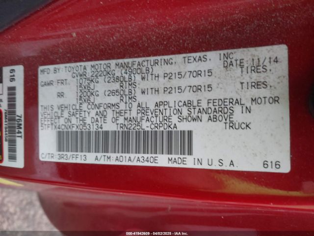 5TFTX4CNXFX053134 Toyota Tacoma