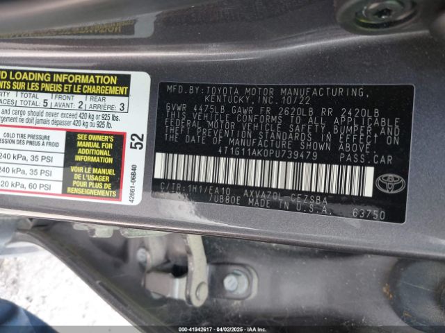 4T1G11AK0PU739479 Toyota CAMRY SE
